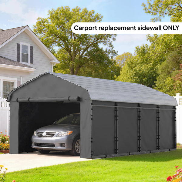 Carport Replacement Sidewall Panels Set of 4 for 10' x 15' Carports, UPF50+ Waterproof PE Tarp Replacement Side Wall Cover with Zipper Door, Top Cover and Frame Not Included, Dark Gray