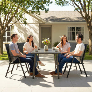 Folding Garden Chairs Set of 4, Foldable Garden Dining Chairs with High Back and Armrests, Breathable Texteline Folding Outdoor Chair Set with Metal Frame for Patio, Balcony, Black