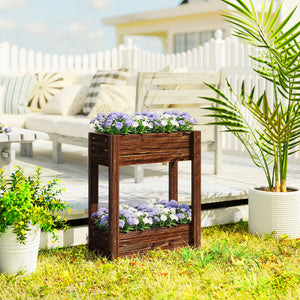 2-Tier Wooden Raised Planter, Raised Garden Bed on Legs with Drainage Holes and Bed Liner, Outdoor Elevated Garden Planter for Vegetables, Herbs, Flowers, 60 x 25 x 70 cm