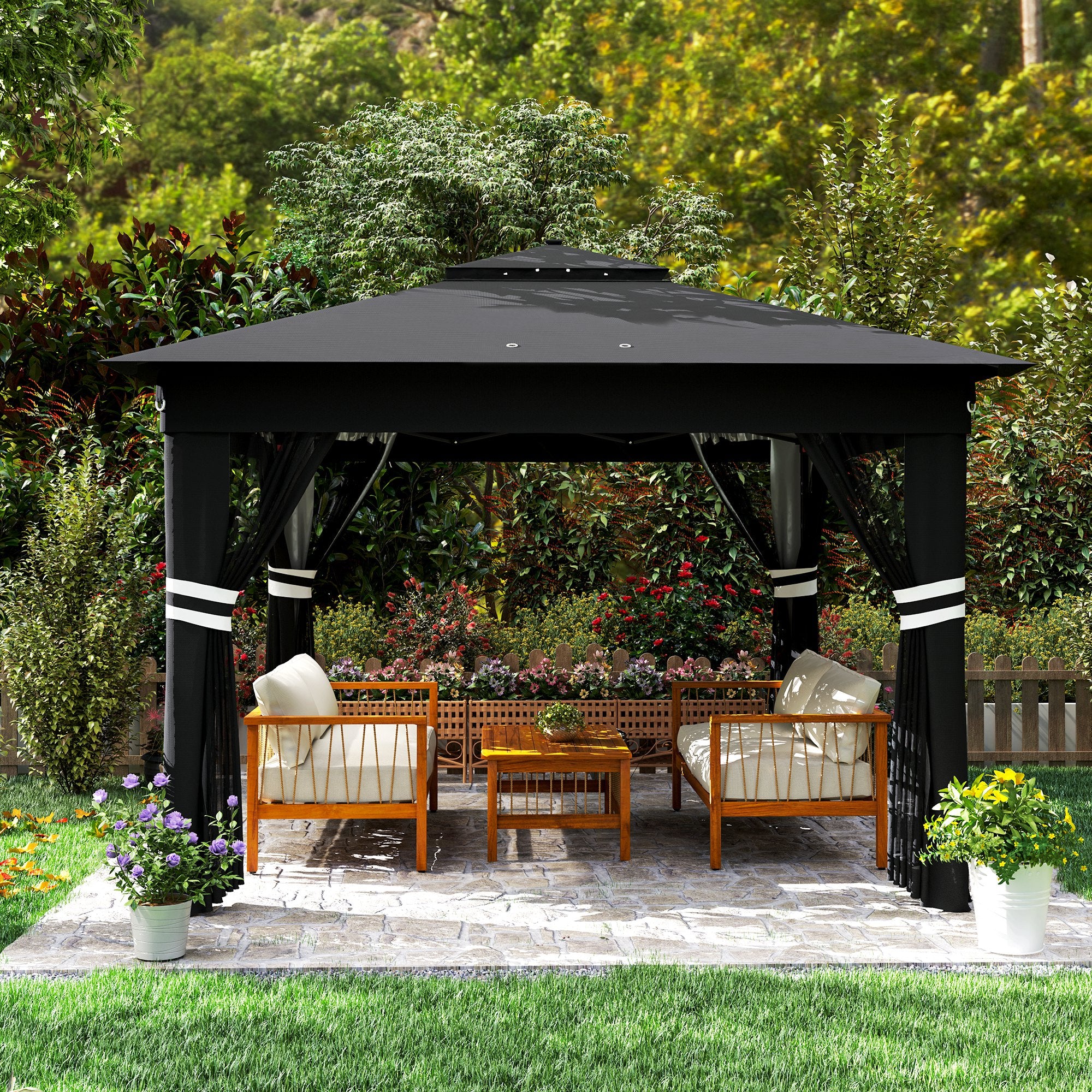 x 3(m) Pop Up Gazebo with Sides, 20 Solar-Powered LED Lights