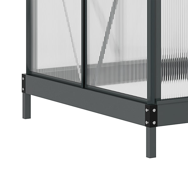 6 x 4ft Polycarbonate Greenhouse, Large Walk-In Green House with Slide Door and Window, Garden Plants Grow House with Aluminium Frame and Foundation, Grey
