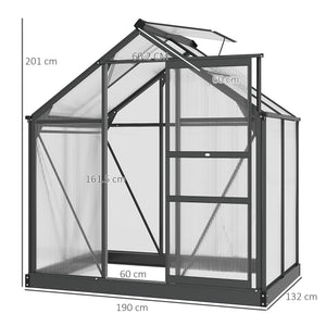 6 x 4ft Polycarbonate Greenhouse, Large Walk-In Green House with Slide Door and Window, Garden Plants Grow House with Aluminium Frame and Foundation, Grey
