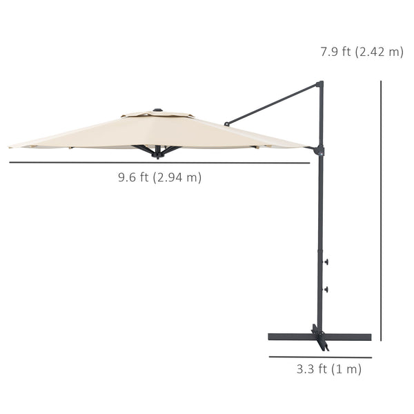 10 FT Cantilever Patio Umbrella, Round Hanging Offset Umbrella with 360°Rotation, Crank, Tilt, Cross Base, 8 Ribs, Air Vent, Outdoor Umbrella for Garden, Backyard, Khaki