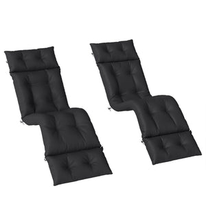 Sun Lounger Cushions Only, 190x56x10cm Garden Lounge Chair Cushions Set of 2, UPF20+ 220gsm Fabric, Thick Sunbed Replacement Pads with 6 Ties, Black