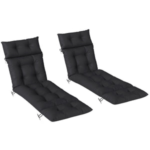 Sun Lounger Cushions Only, 190x56x10cm Garden Lounge Chair Cushions Set of 2, UPF20+ 220gsm Fabric, Thick Sunbed Replacement Pads with 6 Ties, Black