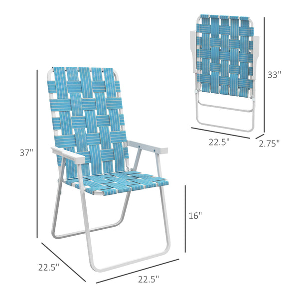 Outsunny Set of 4 Patio Folding Chairs, Classic Outdoor Camping Chairs, Portable Lawn Chairs for Camping, Garden, Pool, Beach, Backyard w/ Armrests, Blue