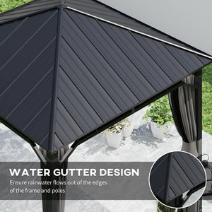 3 x 3(m) Hardtop Gazebo with Galvanised Steel Roof and Water Gutter, Waterproof Permanent Pavilion Garden Gazebo with Netting and Curtains for Patio, Deck