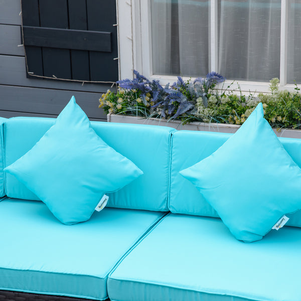 Outsunny 7-Piece Patio Furniture Set, Outdoor Wicker Conversation Set, All Weather PE Rattan Sectional Sofa Set with Cushions and Tempered Glass Top Coffee Table, Pillows, Turquoise