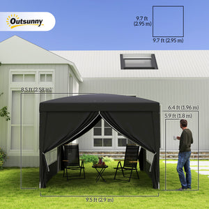 10'x10' Outdoor Pop Up Party Tent Gazebo Canopy with Carrying Bag (Black)