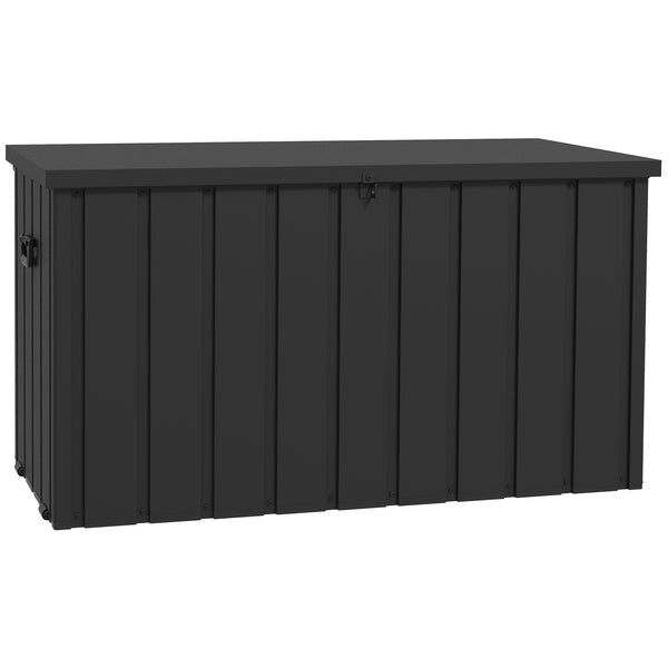119 Gallon Deck Box, Outdoor Storage Box with Wheels and Handles, Lockable Galvanised Steel Outside Storage Container for Tools, Cushions, Dark Grey