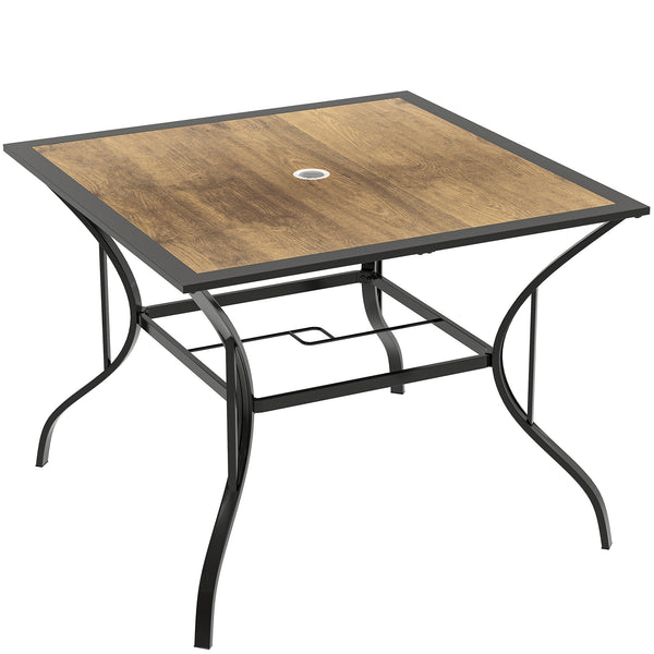 cheap plastic patio table with umbrella hole Outsunny 37" Garden Outdoor Dining Table for 4, Square Patio Table with Umbrella Hole, Mixed Brown