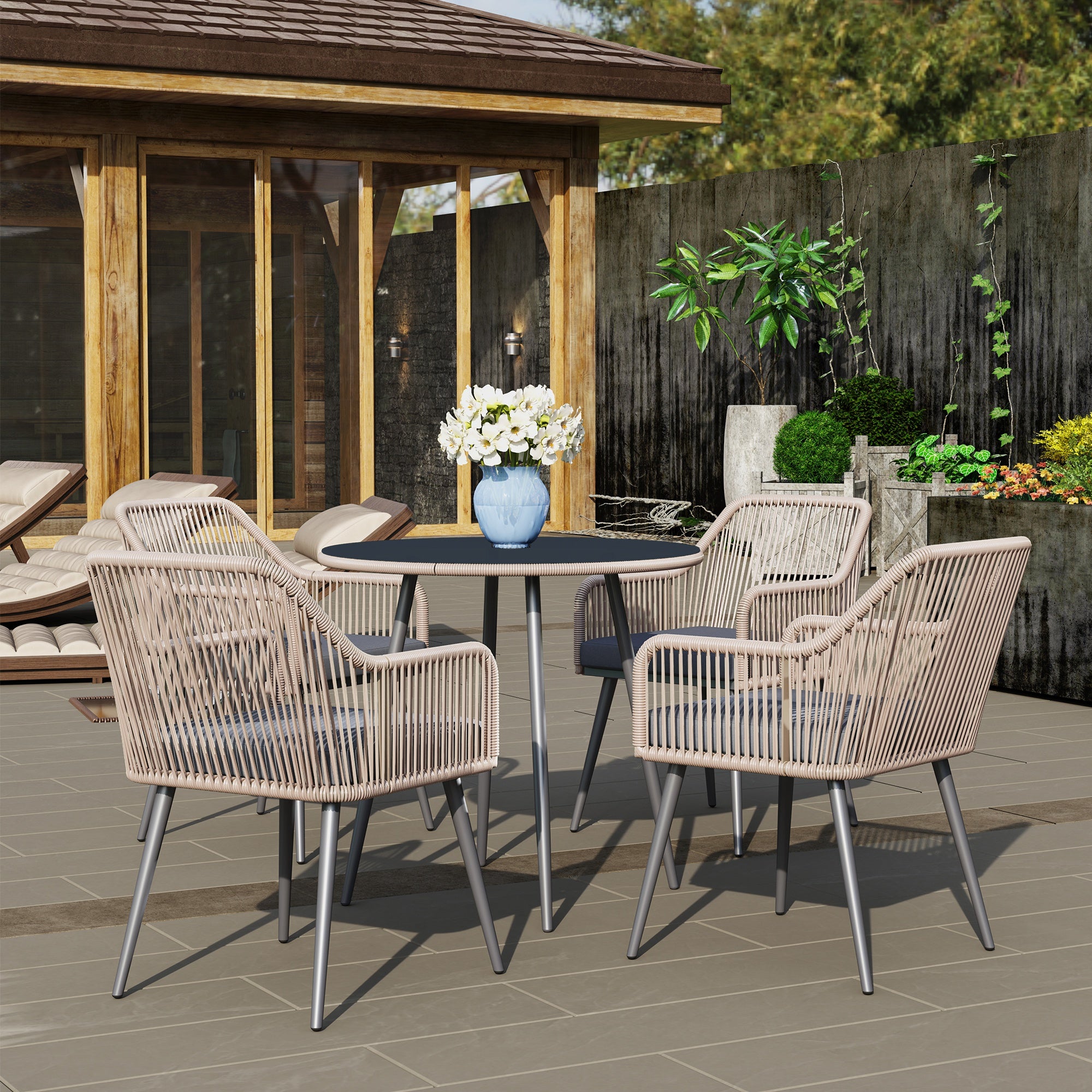 Brown Rattan Garden Furniture Seat Rattan Dining Set Arizona Fire