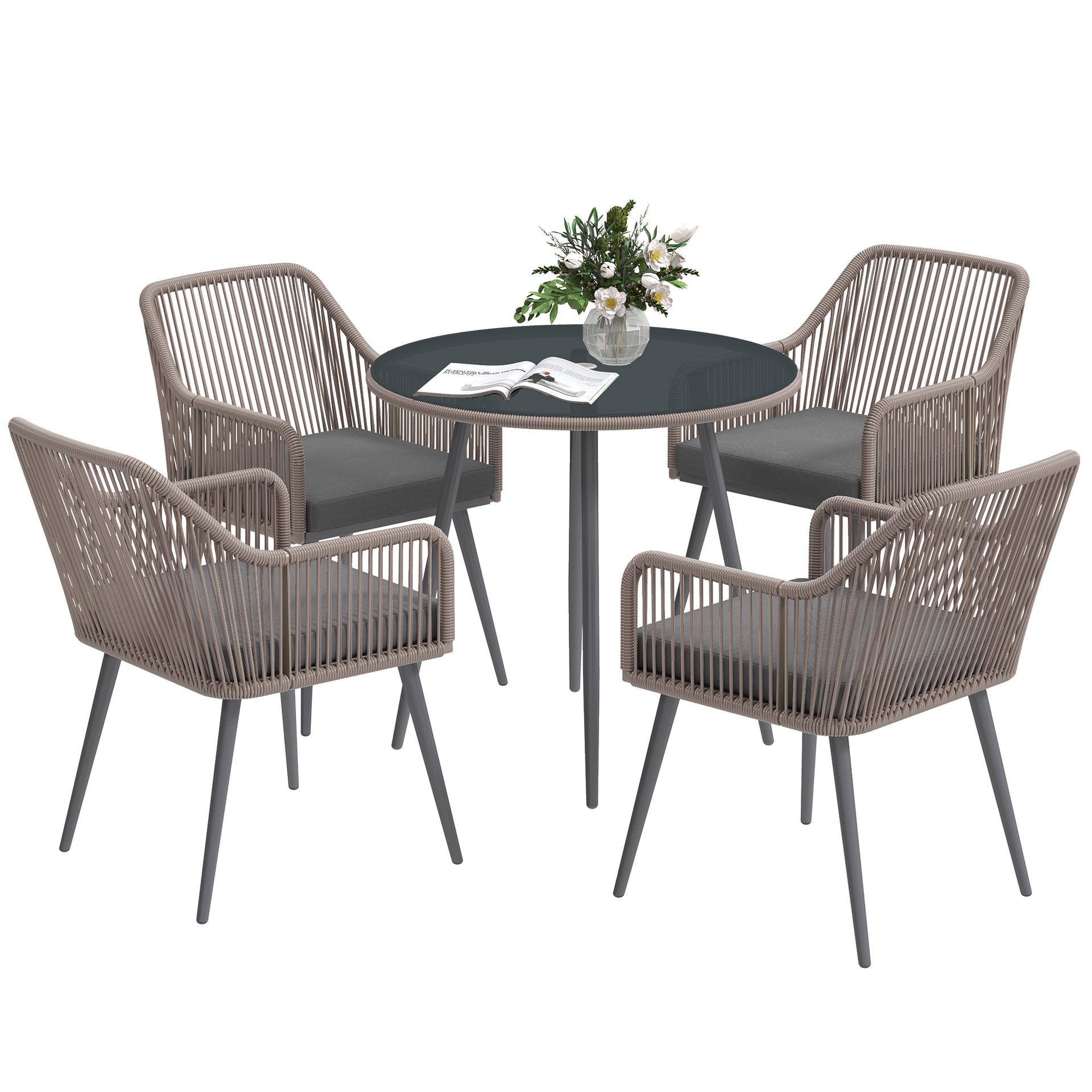 DORTALA 3 Pieces Patio Rattan Furniture Set, Outdoor Wicker Conversation Set With Sponge And Coffee Table, Cushioned Dining Bistro Chair Set For Patio Garden Backyard Pool, Grey