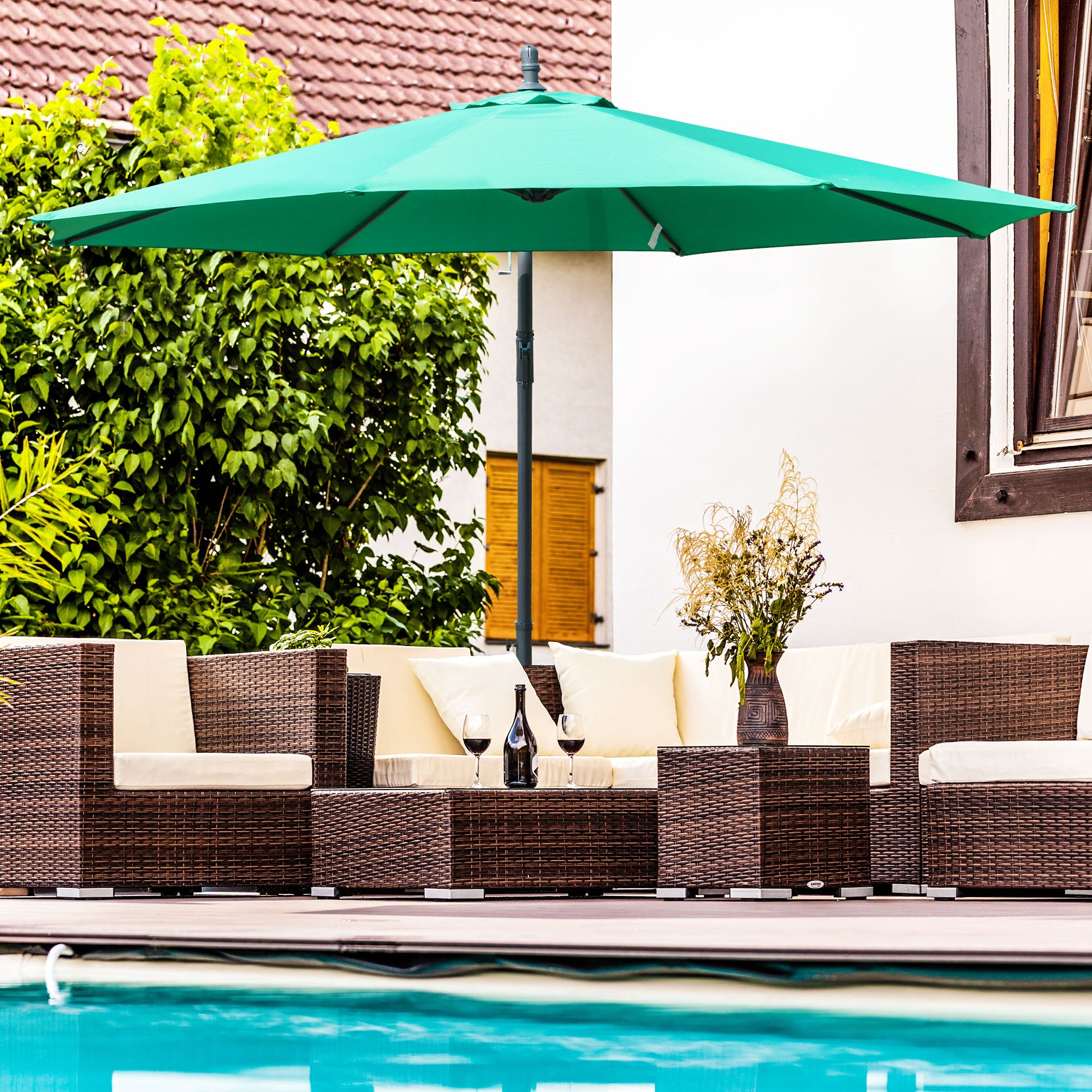 10 banana cantilever patio offset umbrella garden sunshade hanging outdoor Outsunny 10' Offset Cantilever Patio Umbrella with Base & Crank, Green