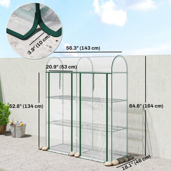 3 Tier Mini Greenhouse, Portable Greenhouse with 2 Roll-up Doors, Garden Hot House for Patio Garden Backyard, 56.3" x 18.1" x 64.6", Clear