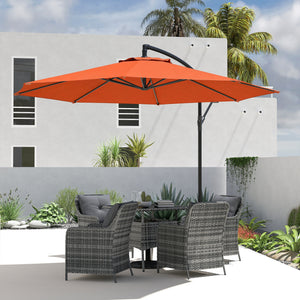 3(m) Garden Banana Parasol Hanging Cantilever Umbrella with Crank Handle, 8 Ribs and Cross Base for Outdoor, Sun Shade, Orange