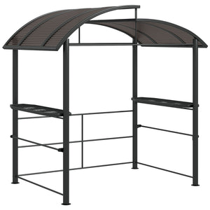 Outsunny 8' x 5' Grill Gazebo Shelter with Interlaced Vented Polycarbonate Roof, Outdoor BBQ Canopy with Side Shelves, Aluminum and Steel Frame for Garden, Patio, Backyard, Dark Gray