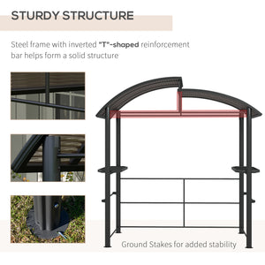 Outsunny 8' x 5' Grill Gazebo Shelter with Interlaced Vented Polycarbonate Roof, Outdoor BBQ Canopy with Side Shelves, Aluminum and Steel Frame for Garden, Patio, Backyard, Dark Gray