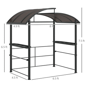 Outsunny 8' x 5' Grill Gazebo Shelter with Interlaced Vented Polycarbonate Roof, Outdoor BBQ Canopy with Side Shelves, Aluminum and Steel Frame for Garden, Patio, Backyard, Dark Gray