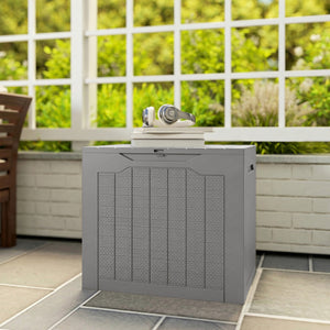93L Plastic Garden Storage Box, Outdoor Storage Box with Handles, Waterproof Outdoor Storage Container for Garden Tools and Accessories, Khaki