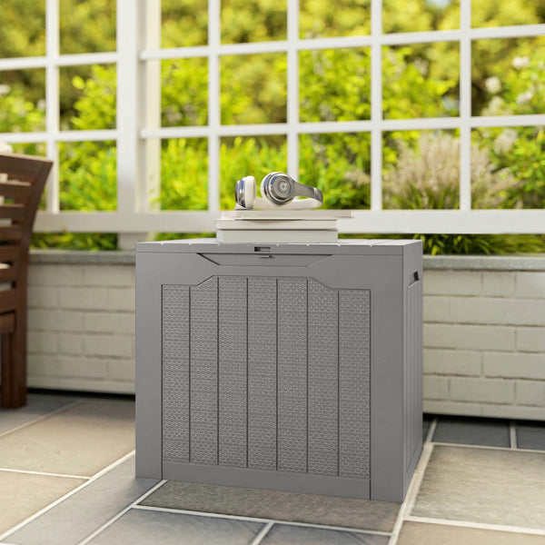 93L Plastic Garden Storage Box, Outdoor Storage Box with Handles, Waterproof Outdoor Storage Container for Garden Tools and Accessories, Khaki