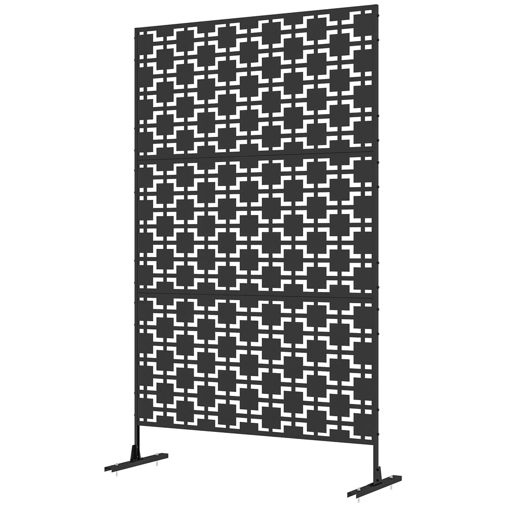 Decorative Garden Privacy Screen with Stand, 6.5FT Freestanding Metal Outdoor Divider, Decorative Privacy Panel with Expansion Screws for Garden Pool Hot Tub, Grid Style, Black