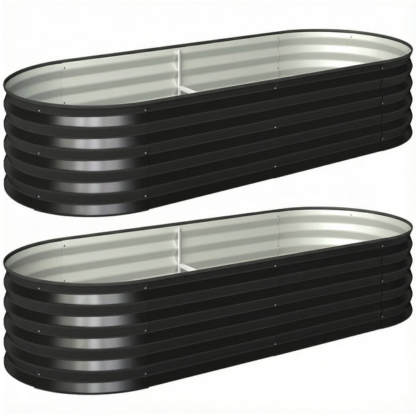 Set of 2 Raised Beds for Garden, Outdoor Galvanised Planter Box with Plant Support Stakes, Rubber Strap Edging and Bottomless for Flower, Vegetable, 150 x 60 x 30 cm, Dark Grey