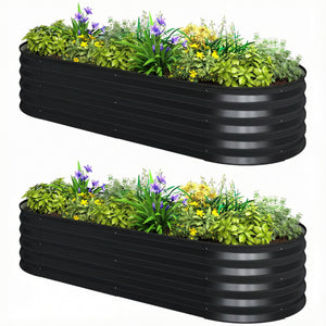 Set of 2 Raised Beds for Garden, Outdoor Galvanised Planter Box with Plant Support Stakes, Rubber Strap Edging and Bottomless for Flower, Vegetable, 150 x 60 x 30 cm, Dark Grey