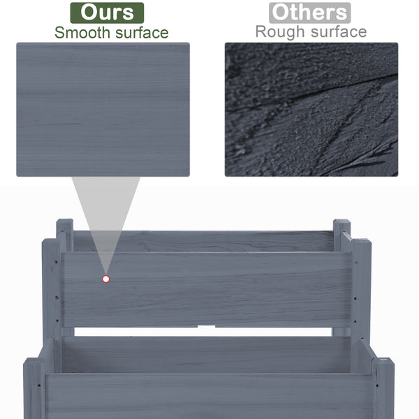 Outsunny 34"x34"x28" Raised Garden Bed, 2-Tier Elevated Wood Planter Box for Backyard, Patio to Grow Vegetables, Herbs, and Flowers, Gray