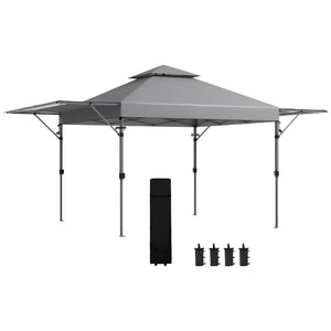 3 x 3(m) Pop Up Gazebo with Extend Dual Awnings, 1 Person Easy up Marquee Party Tent with 1-Button Push, Double Roof, Wheeled Bag, Sandbags, Height Adjustable Instant Shelter, Grey
