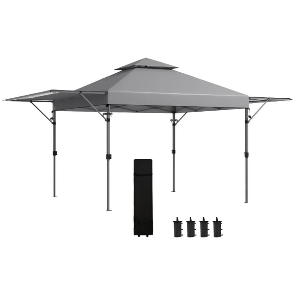 3 x 3(m) Pop Up Gazebo with Extend Dual Awnings, 1 Person Easy up Marquee Party Tent with 1-Button Push, Double Roof, Wheeled Bag, Sandbags, Height Adjustable Instant Shelter, Grey
