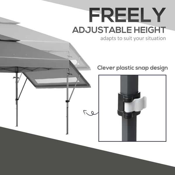 3 x 3(m) Pop Up Gazebo with Extend Dual Awnings, 1 Person Easy up Marquee Party Tent with 1-Button Push, Double Roof, Wheeled Bag, Sandbags, Height Adjustable Instant Shelter, Grey