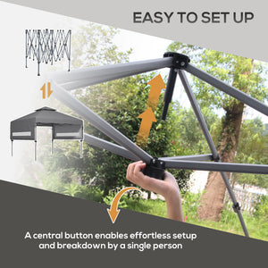3 x 3(m) Pop Up Gazebo with Extend Dual Awnings, 1 Person Easy up Marquee Party Tent with 1-Button Push, Double Roof, Wheeled Bag, Sandbags, Height Adjustable Instant Shelter, Grey
