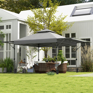 3 x 3(m) Pop Up Gazebo with Extend Dual Awnings, 1 Person Easy up Marquee Party Tent with 1-Button Push, Double Roof, Wheeled Bag, Sandbags, Height Adjustable Instant Shelter, Grey