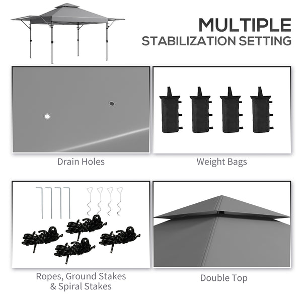 3 x 3(m) Pop Up Gazebo with Extend Dual Awnings, 1 Person Easy up Marquee Party Tent with 1-Button Push, Double Roof, Wheeled Bag, Sandbags, Height Adjustable Instant Shelter, Grey