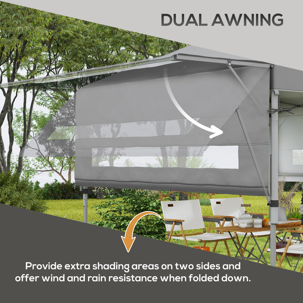 3 x 3(m) Pop Up Gazebo with Extend Dual Awnings, 1 Person Easy up Marquee Party Tent with 1-Button Push, Double Roof, Wheeled Bag, Sandbags, Height Adjustable Instant Shelter, Grey