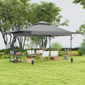 3 x 3(m) Pop Up Gazebo with Extend Dual Awnings, 1 Person Easy up Marquee Party Tent with 1-Button Push, Double Roof, Wheeled Bag, Sandbags, Height Adjustable Instant Shelter, Grey