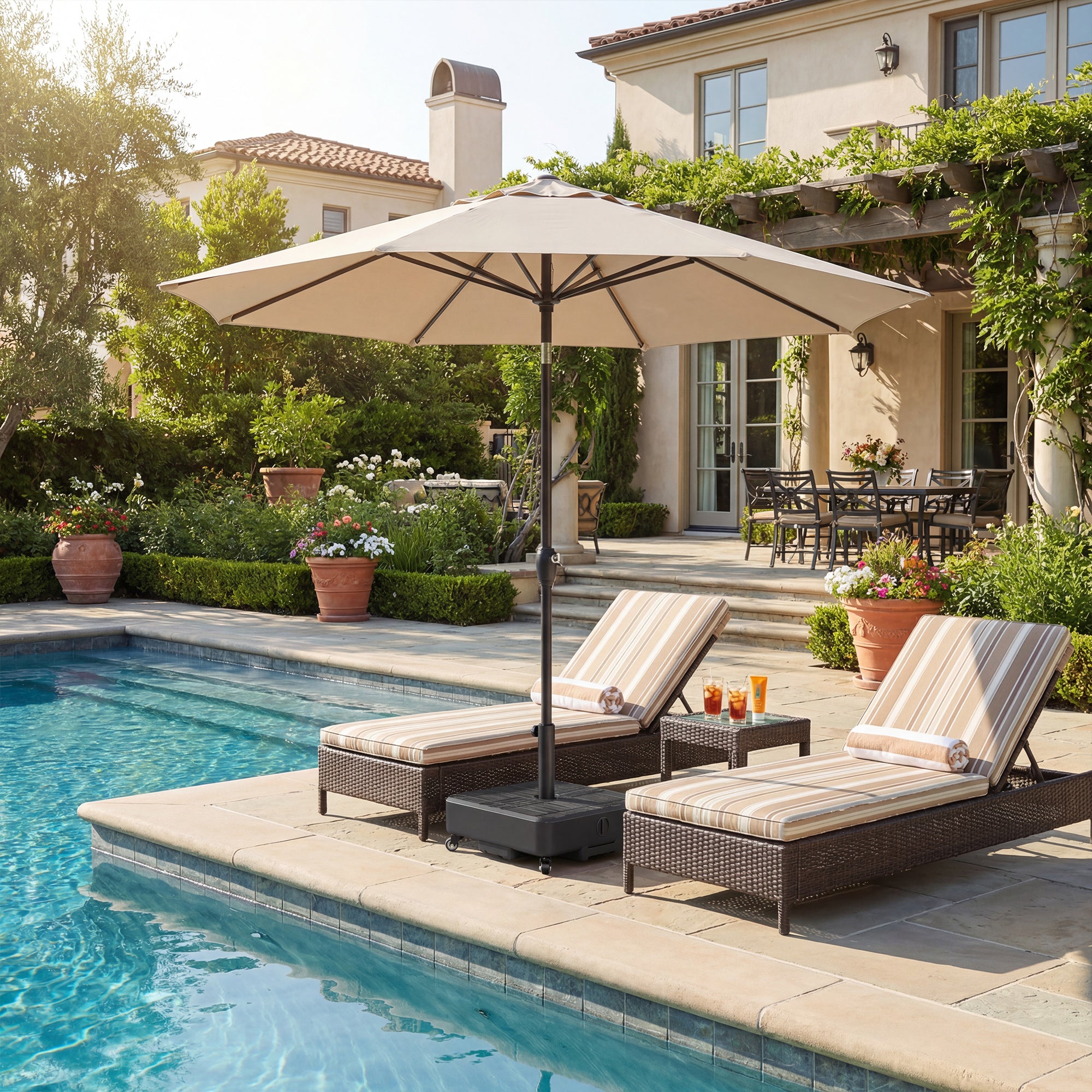 Outsunny Patio Umbrella Base Outdoor Umbrella Stand with Wheels for 1.5