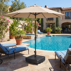 Patio Umbrella Base with Wheels, Heavy Duty Outdoor Umbrella Stand Holder, 62 lbs Water or 77 lbs Sand Filled, for 1.5"/1.9" Poles, Black