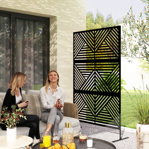 Decorative Garden Privacy Screen with Stand, 6.5FT Freestanding Metal Outdoor Divider, Decorative Privacy Panel with Expansion Screws for Garden Pool Hot Tub, Rhombus Style, Black