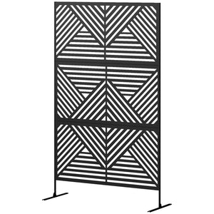 Outsunny Metal Outdoor Privacy Screen, 78" H x 48" W Decorative Privacy Fence Screen, Freestanding Outdoor Divider with Stand, Climbing Plant Trellis for Garden Walkway, Balcony, Patio, Rhombus Black