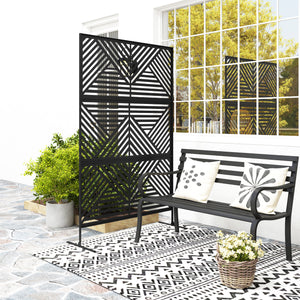 Decorative Garden Privacy Screen with Stand, 6.5FT Freestanding Metal Outdoor Divider, Decorative Privacy Panel with Expansion Screws for Garden Pool Hot Tub, Rhombus Style, Black