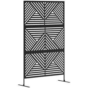 Outsunny Metal Outdoor Privacy Screen, 78" H x 48" W Decorative Privacy Fence Screen, Freestanding Outdoor Divider with Stand, Climbing Plant Trellis for Garden Walkway, Balcony, Patio, Rhombus Black