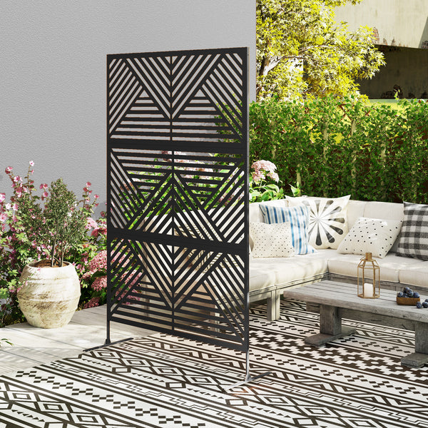 Decorative Garden Privacy Screen with Stand, 6.5FT Freestanding Metal Outdoor Divider, Decorative Privacy Panel with Expansion Screws for Garden Pool Hot Tub, Rhombus Style, Black