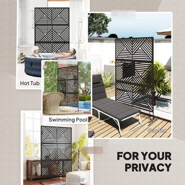 Outsunny Metal Outdoor Privacy Screen, 78" H x 48" W Decorative Privacy Fence Screen, Freestanding Outdoor Divider with Stand, Climbing Plant Trellis for Garden Walkway, Balcony, Patio, Rhombus Black