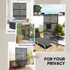 Decorative Garden Privacy Screen with Stand, 6.5FT Freestanding Metal Outdoor Divider, Decorative Privacy Panel with Expansion Screws for Garden Pool Hot Tub, Rhombus Style, Black