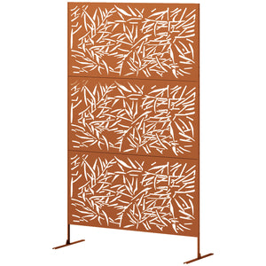 Outsunny Metal Outdoor Privacy Screen, 78" H x 48" W Decorative Privacy Fence Screen, Freestanding Outdoor Divider with Stand, Climbing Plant Trellis for Garden Walkway, Balcony, Patio, Bamboo Brown