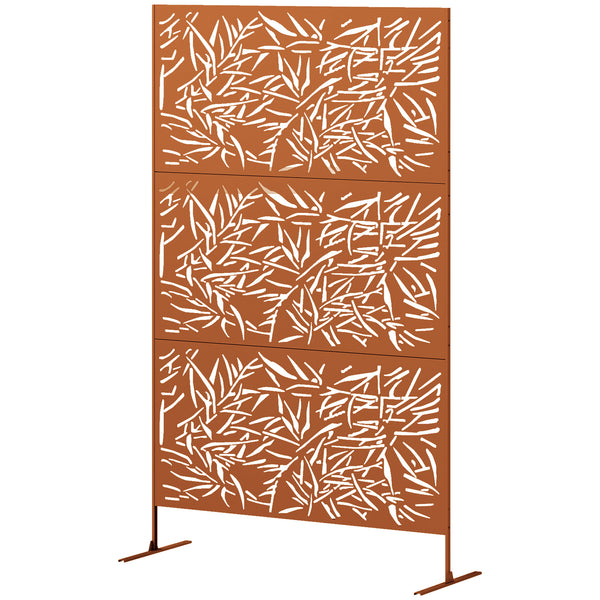 Outsunny Metal Outdoor Privacy Screen, 78" H x 48" W Decorative Privacy Fence Screen, Freestanding Outdoor Divider with Stand, Climbing Plant Trellis for Garden Walkway, Balcony, Patio, Bamboo Brown