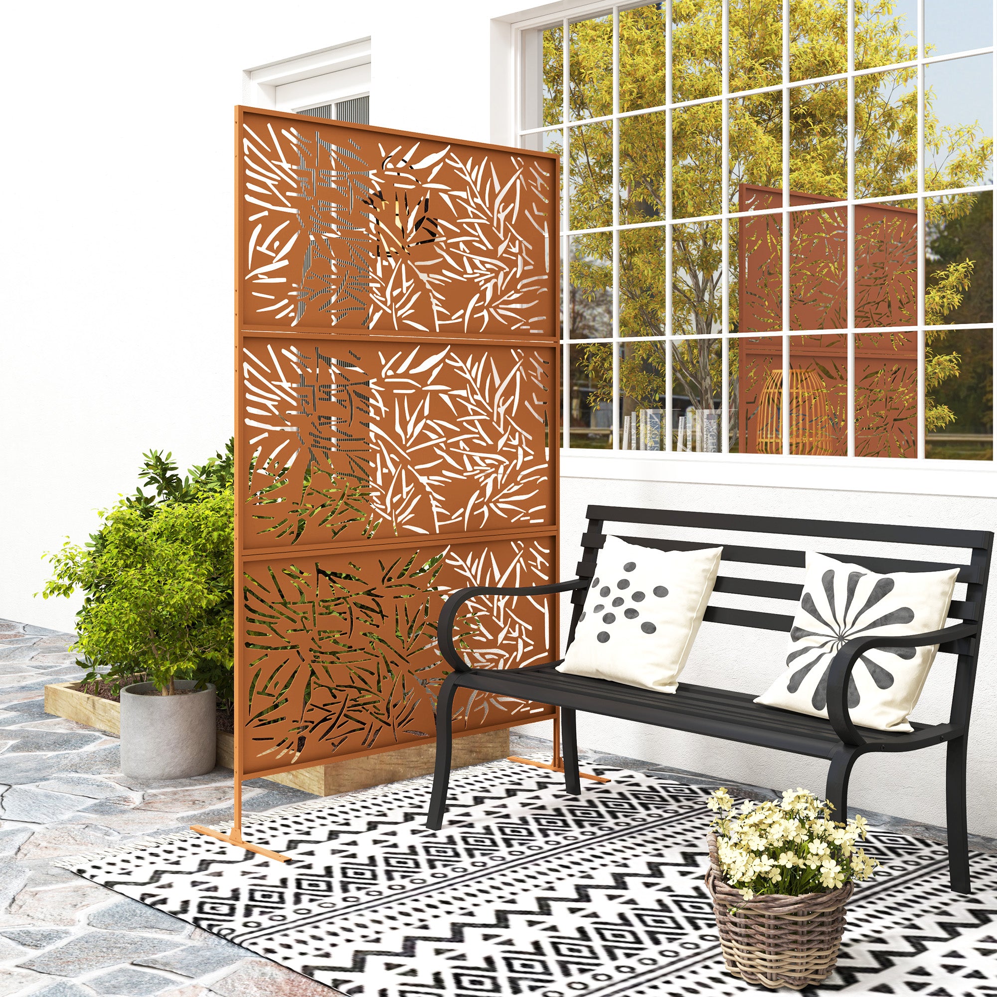 trellis screening plants Outsunny Decorative Privacy Fence Screen, Metal Outdoor Privacy Screen Climbing Plant Trellis with Stand, Bamboo Brown