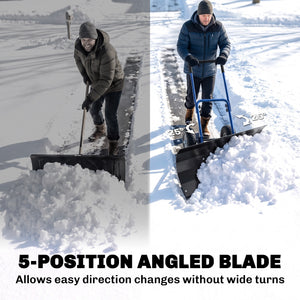 Snow Shovel with Wheels, 29" x 16.5" Heavy Duty Metal Snow Pusher with 5-Level Adjustable Handle, 5-Angle Blade and Non-Slip Grip, for Driveway, Sidewalks, Garden, Deck, Blue